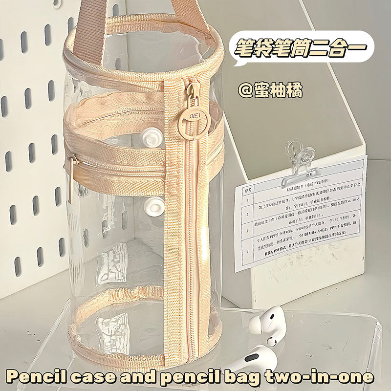 Ins Pen Holder Type Pencil Bag Large Capacity Storage Cylindrical Pen Holder Student High-Looking Transparent Waterproof Thickeneded Stationery Bag