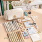 Button Pencil Bag with Good Looks for Girls, Large Capacity, Simple Ins Student Creative Canvas Stationery Bag, Pencil Stationery Box
