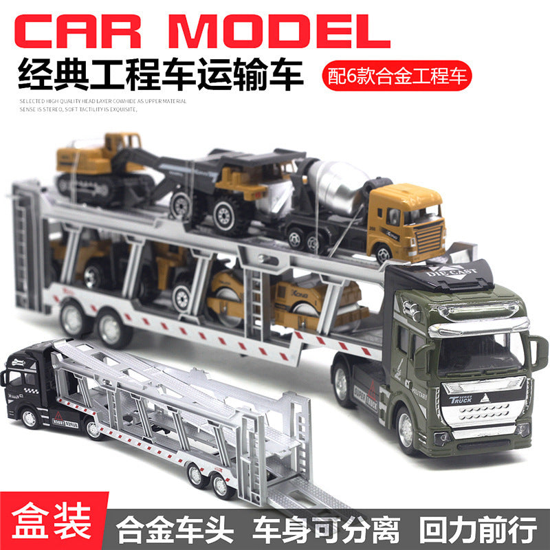 English packaging cross-border children alloy car vehicle trailer fire truck tank excavator pull back toy car