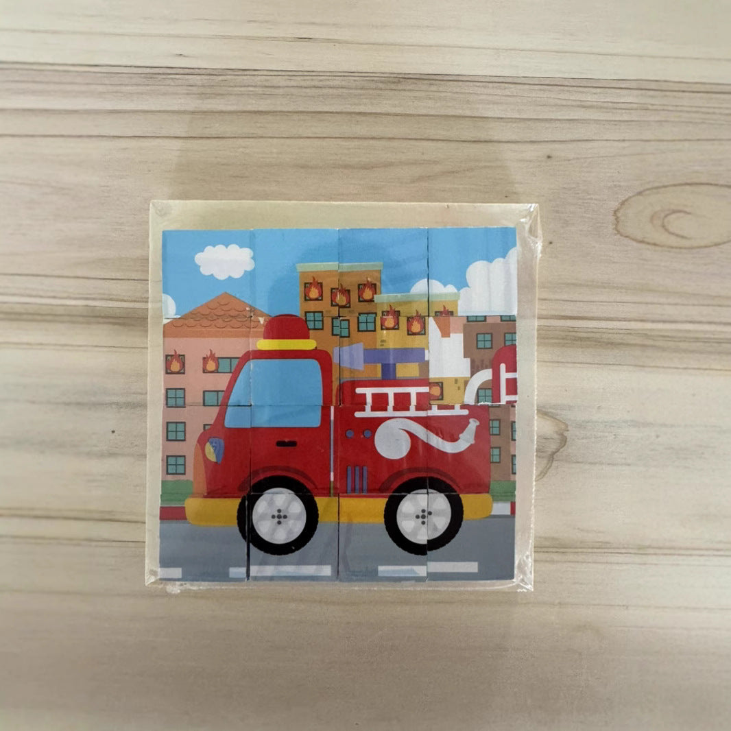 New 3D Stereo Six-Sided Painting 12-Piece Wooden Puzzle Building Blocks 3-6-7-Year-Old Kidsren's Kindergarten Educational Toys