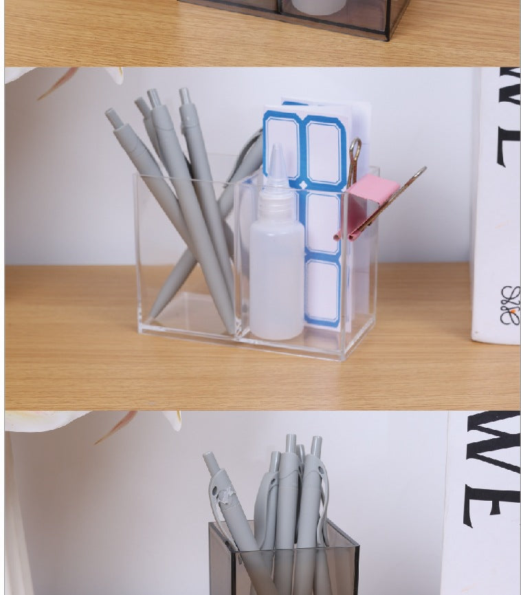 Multifunctional Acrylic Pen Holder Transparent Desktop Storage Box Pen Holder Office Stationery Compartment Storage Box Large Capacity