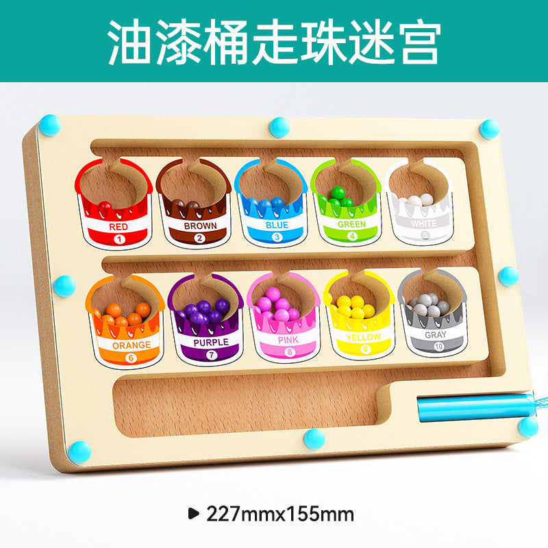 Wooden Children's Magnetic Counting Operation Color Classification Magnetic Pen Bead Shift Game Educational Early Education Maze Toy