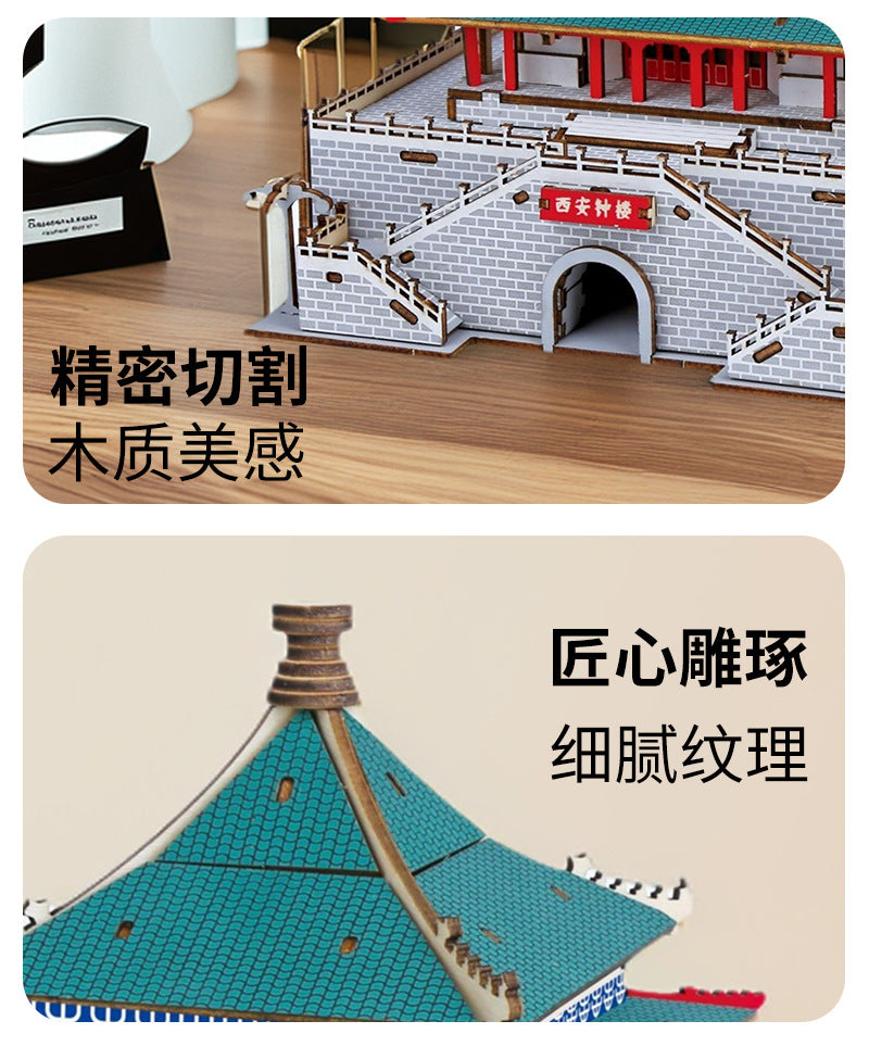 Three-Dimensional Puzzle Ancient Style 3D Model Building Assembled Wooden Kidsren's Educational House Toy Building Blocks Temple of Heaven Mortise and Tenon
