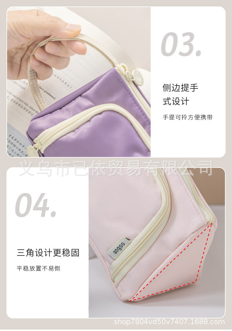 Triangular Pencil Case with Large Capacity and Multi-Functional Features, Korean-Style Ins-Style Stationery Box for Middle and High School Students, Direct from the Manufacturer