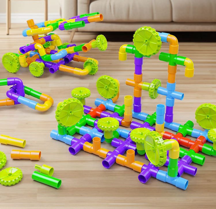 Creative children's plastic puzzle DIY assembled pipe building blocks large particles water pipe toys kindergarten early education cross-border