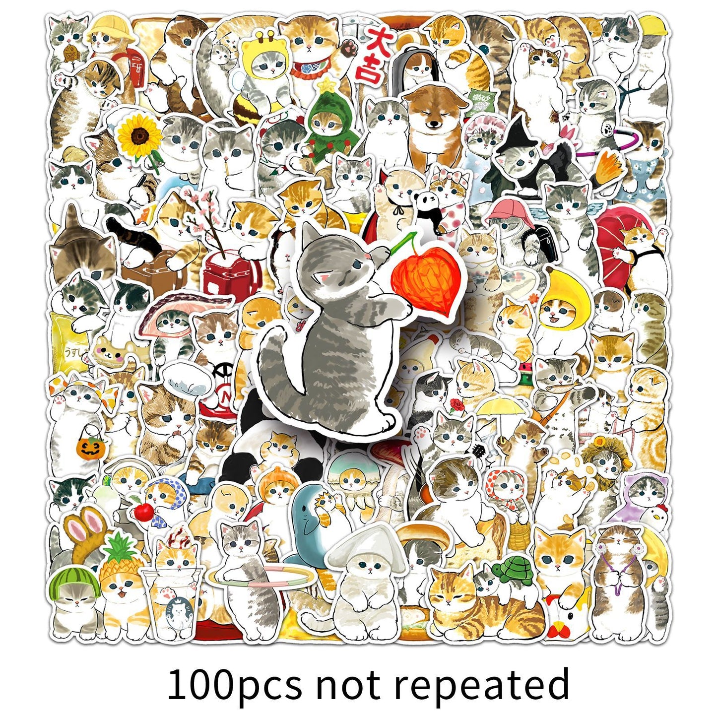 100 hand-painted kitten stickers cartoon cute Q version animal graffiti notebook stationery stickers goo card decoration