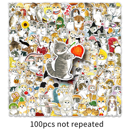 100 hand-painted kitten stickers cartoon cute Q version animal graffiti notebook stationery stickers goo card decoration