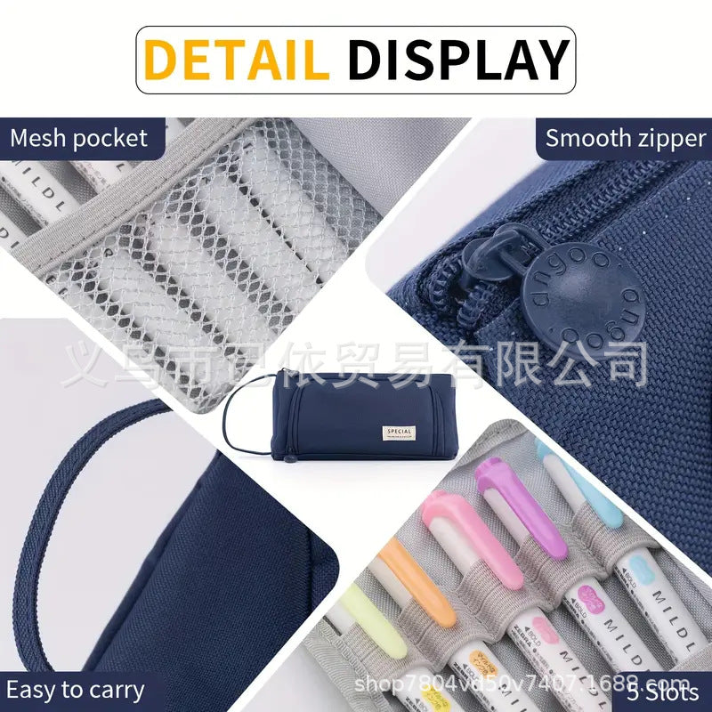 Triangular Large-Capacity Pencil Case and Stationery Box, Thickened Partitioned Storage Student Stationery Bag for Primary, Middle, and High School Students Wholesale
