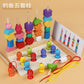 Children's Educational Beaded Five Sets of Column Color Sensory Enlightenment Children's Shape Matching Perception Early Education Wooden Building Blocks Play
