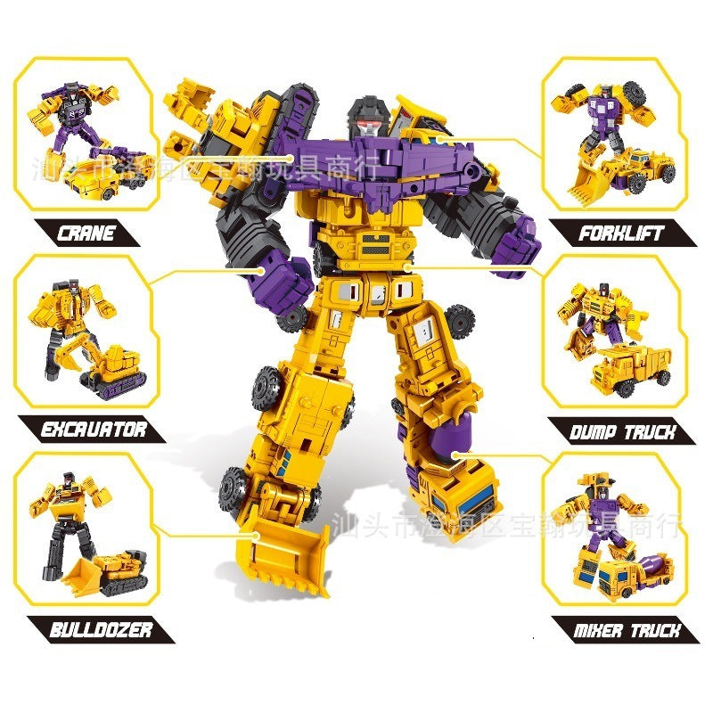 Cross-border deformation toy small force god six-in-one combination king kong engineering vehicle excavator robot boy model