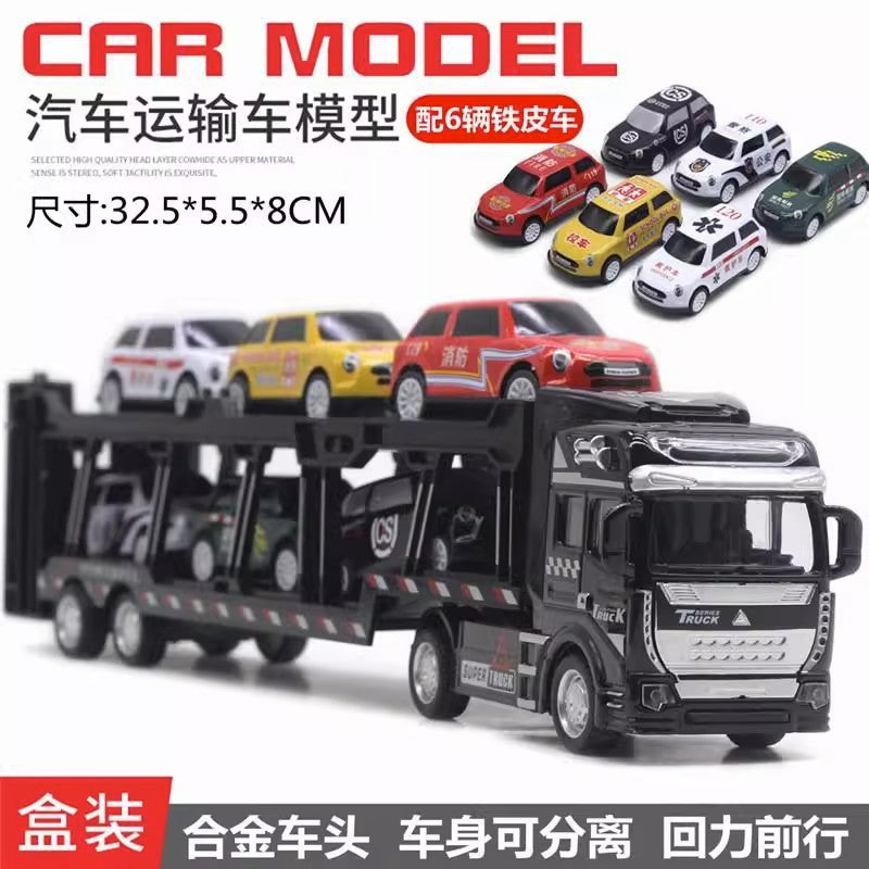 English packaging cross-border children alloy car vehicle trailer fire truck tank excavator pull back toy car