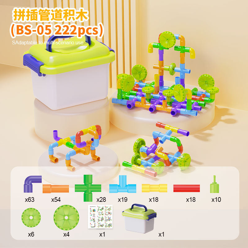 Creative children's plastic puzzle DIY assembled pipe building blocks large particles water pipe toys kindergarten early education cross-border