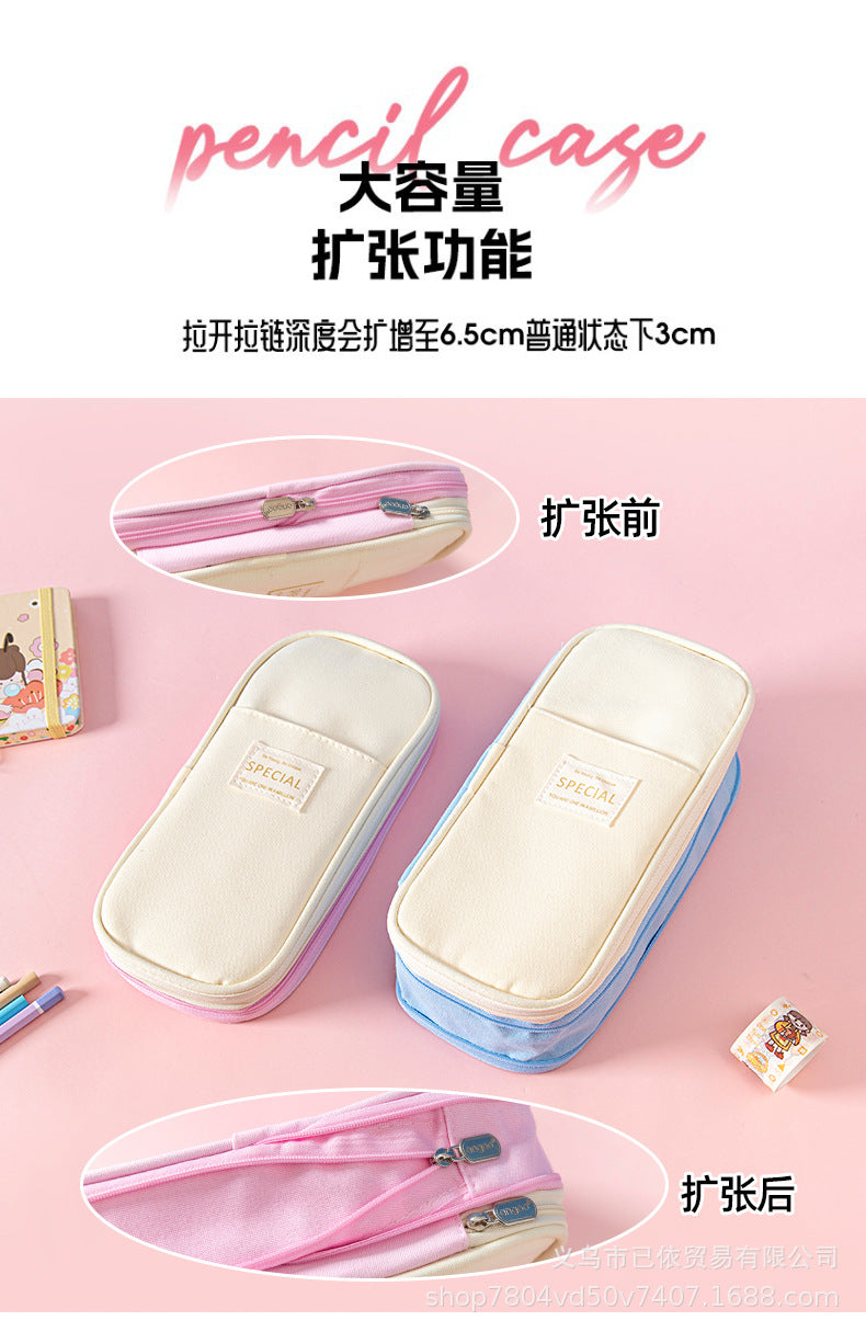 Large-Capacity Retractable Pencil Case Stationery Box in Japanese and Korean Style, Macaron Color, Upgraded Version for Primary and Secondary School Students, in Stock