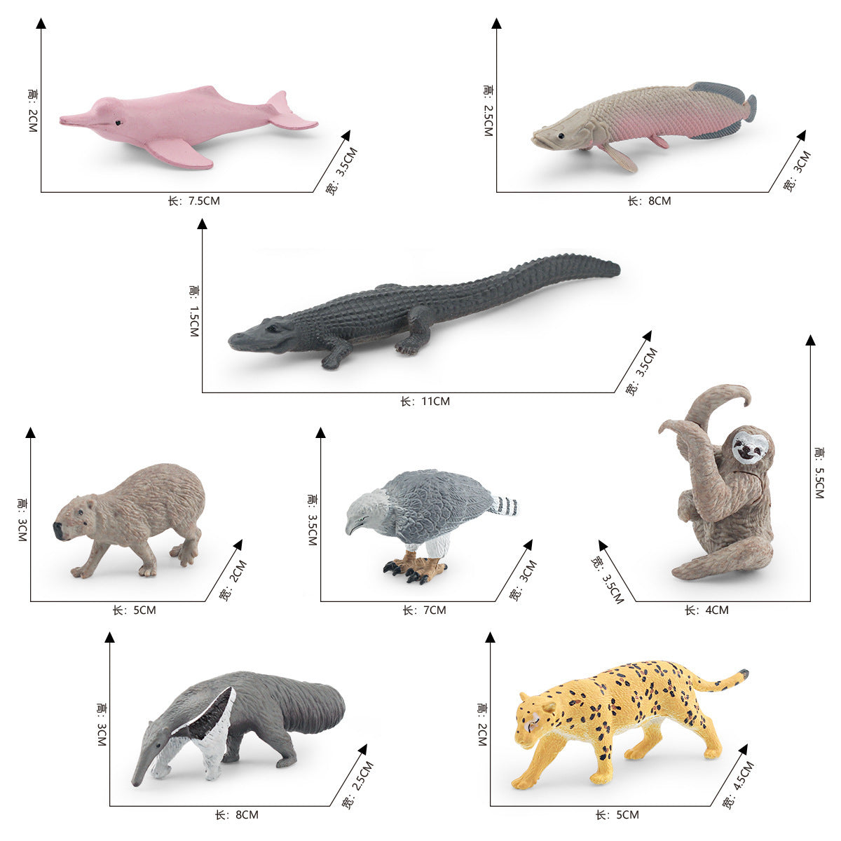 Cross-border simulation South American animal crocodile dolphin capybara horn carving sloth anteater Jaguar model desktop decoration