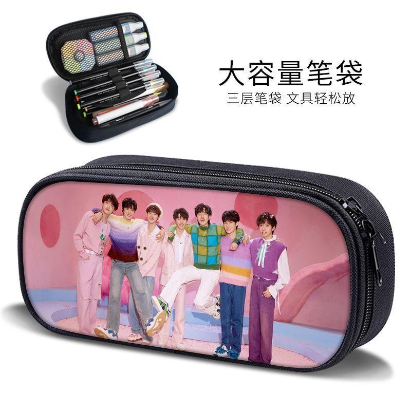 Times Youth Multi-Layer Stationery Box Canvas Pencil Bag Large Capacity Student Storage Box Pencil Bag Zipper New Style