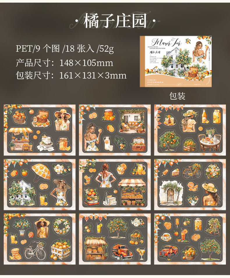 Manor Tour Landscaping Die-Cut Pet Sticker Book Retro Manor Orange Character Handbook Decoration Material Sticker