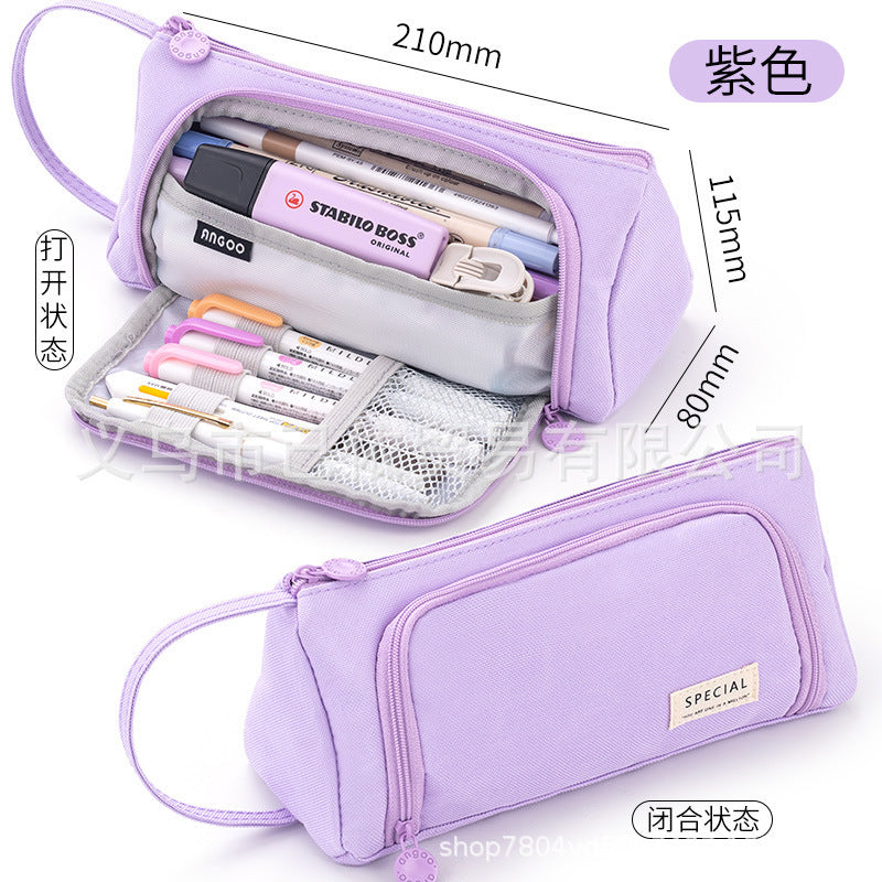 Triangular Pencil Case with Large Capacity and Multi-Functional Features, Korean-Style Ins-Style Stationery Box for Middle and High School Students, Direct from the Manufacturer