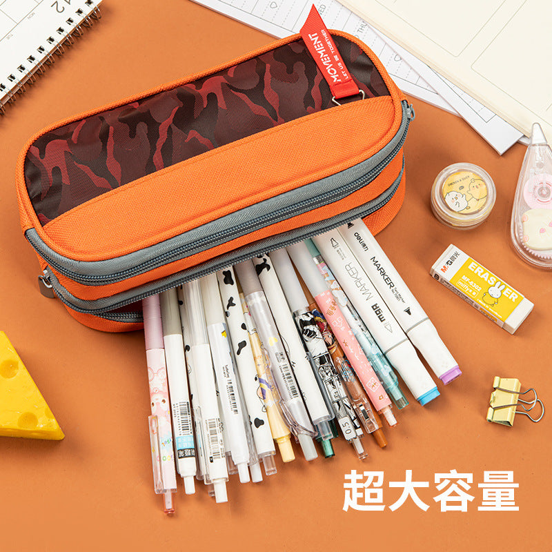 Camouflage Double Layer Pencil Case Boy Junior Senior high school Student Stationery Bag Simple Stationery Pencil Storage Pencil Case Cross-border in stock