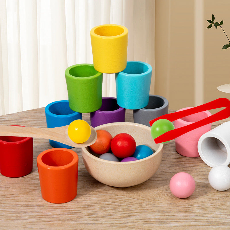 CPC Wooden Montessori Early Childhood Education Ball Ten Color Color Classification Cup Children Matching Game 10 Color Beaded Educational Toys