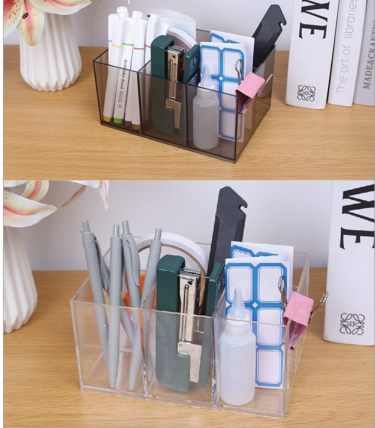 Multifunctional Acrylic Pen Holder Transparent Desktop Storage Box Pen Holder Office Stationery Compartment Storage Box Large Capacity