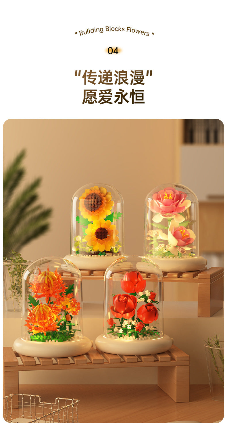 [wholesale generation] simulation of eternal flowers lily rose blocks compatible with Lego toy ornaments Valentine's Day gift