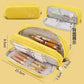 Cross-Border Color-Blocked Retractable Pencil Case, Large-Capacity Stationery Bag, Multifunctional Double-Zipper for Students, Simple and Convertible into Canvas