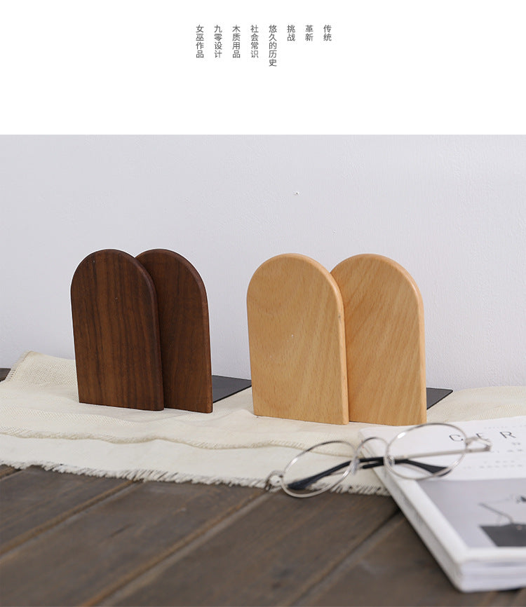 Japanese Style Simple Wooden Book Stand Creative Black Walnut Wood Thickened Bookshelf Bookend Student's Solid Wood Bookend Logo