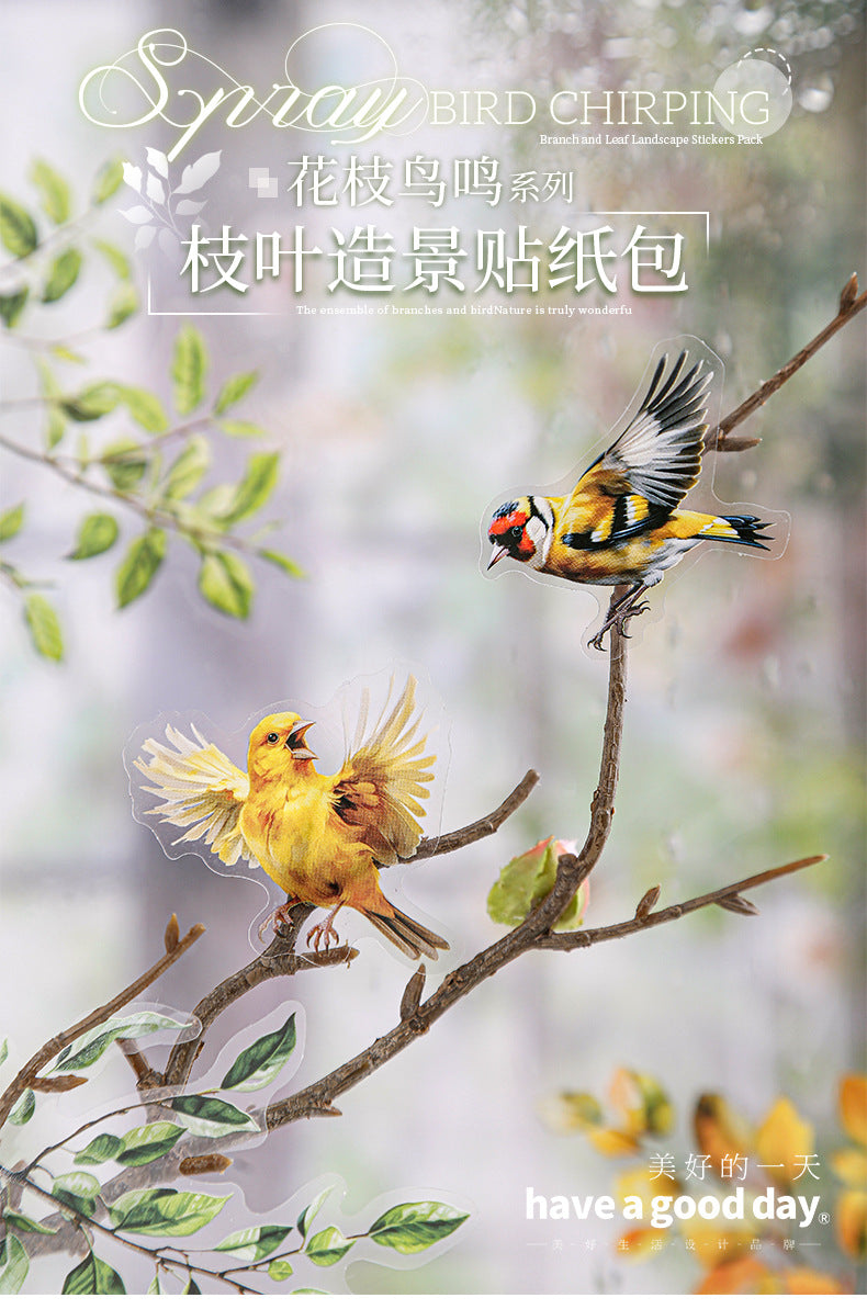 Flowers, Birds, Chirping Leaves, Pet Special-Shaped Sticker Pack, Landscaping Ins Style Bird Handbook Material, Mobile Phone Case Sticker