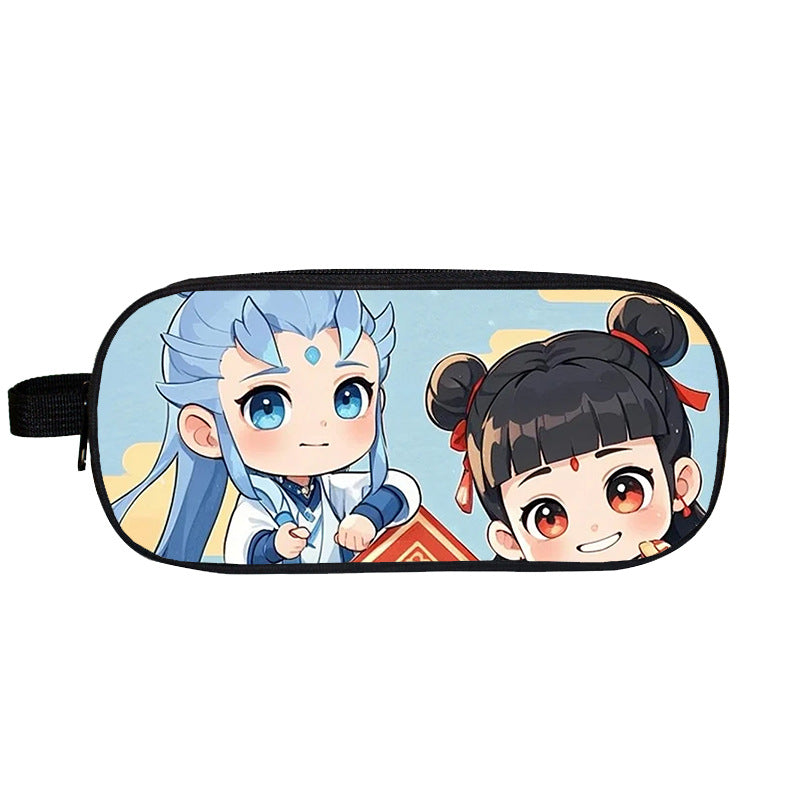 Cross-Border Nezha Stationery Box, Children's Portable Large-Capacity Storage Pencil Case, Student Wear-Resistant Double-Layer Portable Pencil Case Wholesale