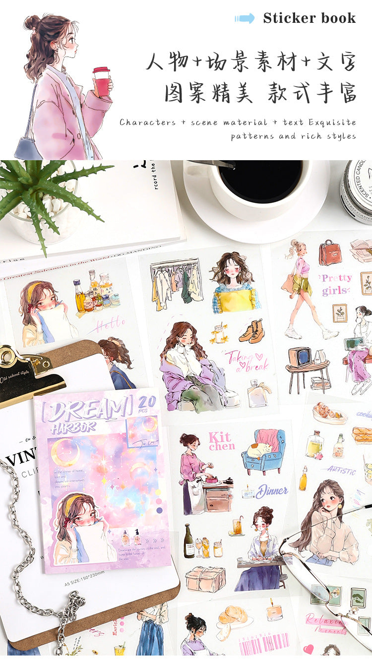 ZABC cross-border die-cut PET sticker book chasing ordinary series 20 characters life hand account collage stickers