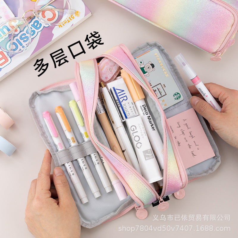 Oxford Cloth Double-Open Pencil Case, Large Capacity Stationery Box, Thickened, Wear-Resistant, Waterproof Pencil Bag for Students, Suitable for Middle and High School Students