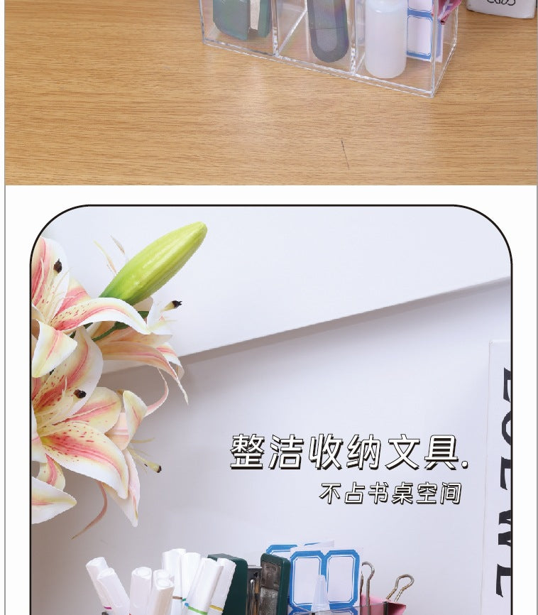 Multifunctional Acrylic Pen Holder Transparent Desktop Storage Box Pen Holder Office Stationery Compartment Storage Box Large Capacity