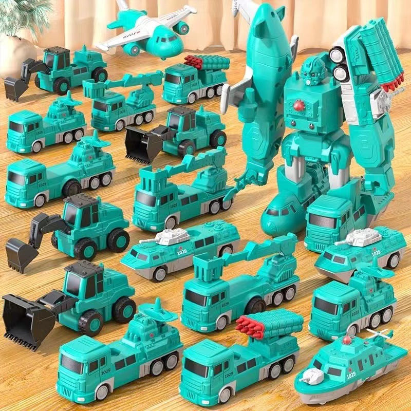 Cross-border children's magnetic splicing toy car boy magnetic block assembly engineering vehicle deformation robot 3 a 6 years old
