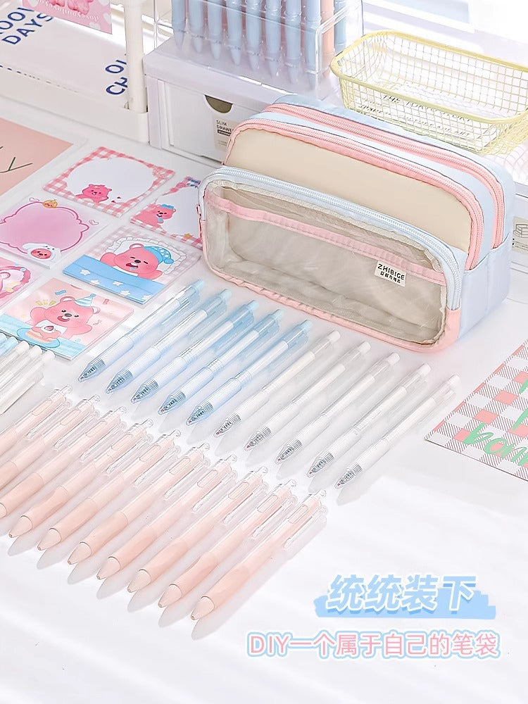 Large and Small Color Matching O00 Pencil Bag Transparent Large Capacity Stationery Bag Creative Multifunctional Stationery Bag Ins Japanese Style High Value