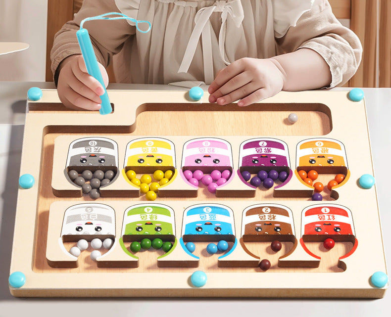 Wooden Children's Magnetic Counting Operation Color Classification Magnetic Pen Bead Shift Game Educational Early Education Maze Toy