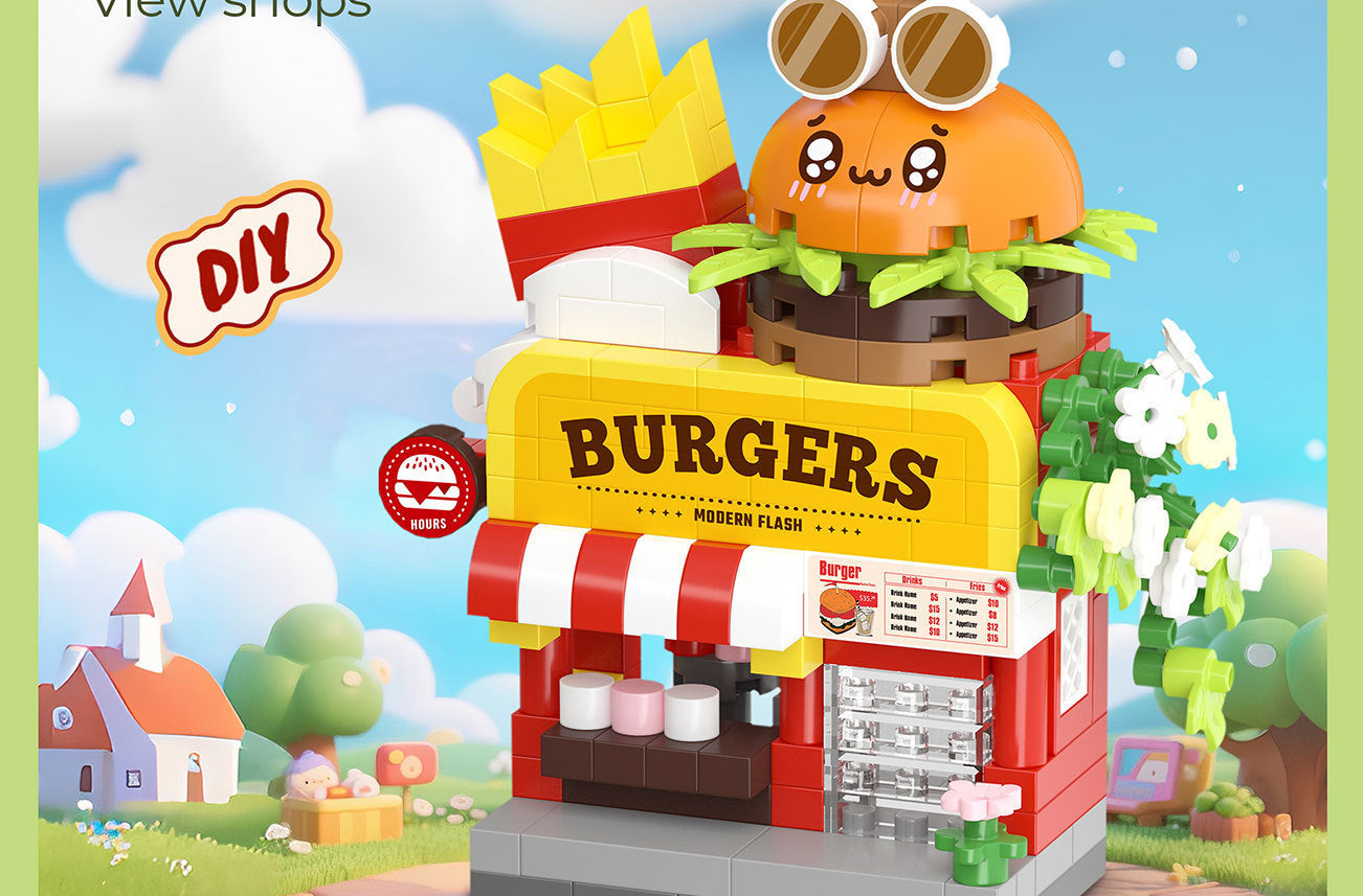 Compatible with Lego City Architecture Street View Hamburg Coffee Flower Shop Small Shop Building Blocks Children's Educational Toys Gifts