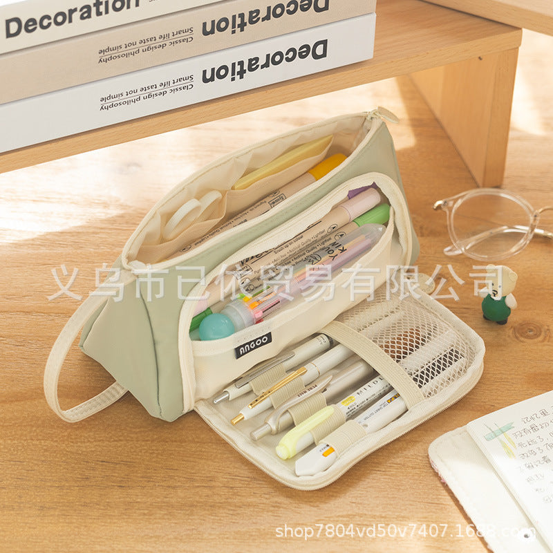 Triangular Large-Capacity Pencil Case and Stationery Box, Thickened Partitioned Storage Student Stationery Bag for Primary, Middle, and High School Students Wholesale