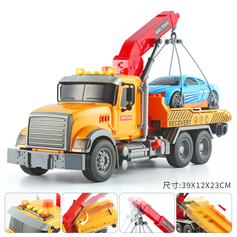 Cross-border simulation trailer toy inertia flat rescue large engineering car boy road transport toy car wholesale