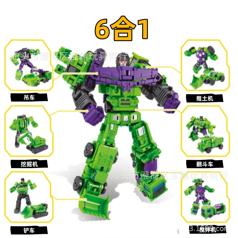 Cross-border deformation toy small force god six-in-one combination king kong engineering vehicle excavator robot boy model