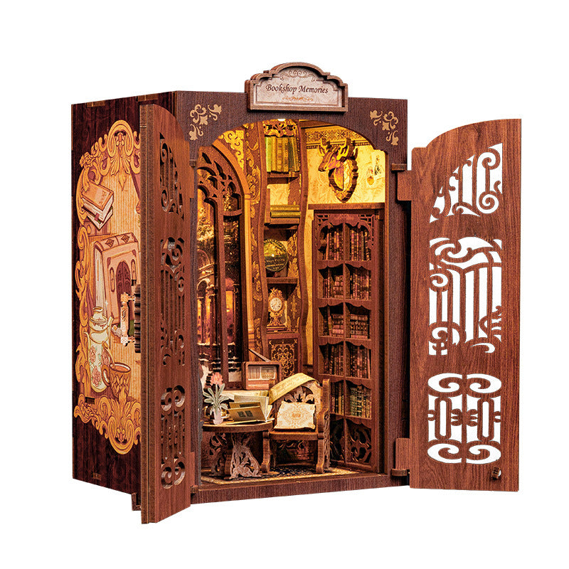 CuteBee New Small Frame Owl Bookstore diy Wooden 3D Handmade Assembled Book Stand Model Toy