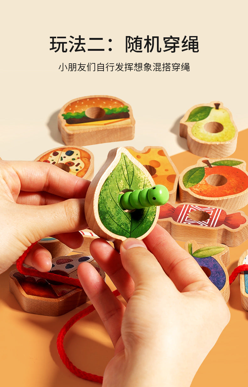 Wooden Greedy Caterpillar Stringing and Beading Game Concentration Logical Thinking Training Kidsren's Toys Montessori Teaching Aids