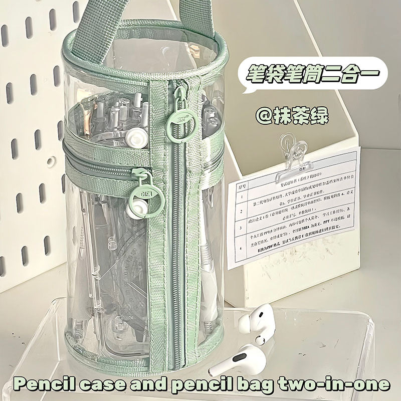 Ins Pen Holder Type Pencil Bag Large Capacity Storage Cylindrical Pen Holder Student High-Looking Transparent Waterproof Thickeneded Stationery Bag