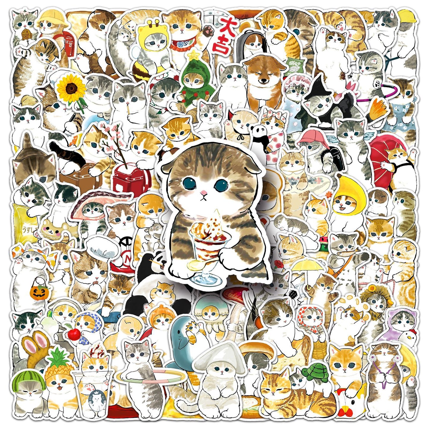 100 hand-painted kitten stickers cartoon cute Q version animal graffiti notebook stationery stickers goo card decoration