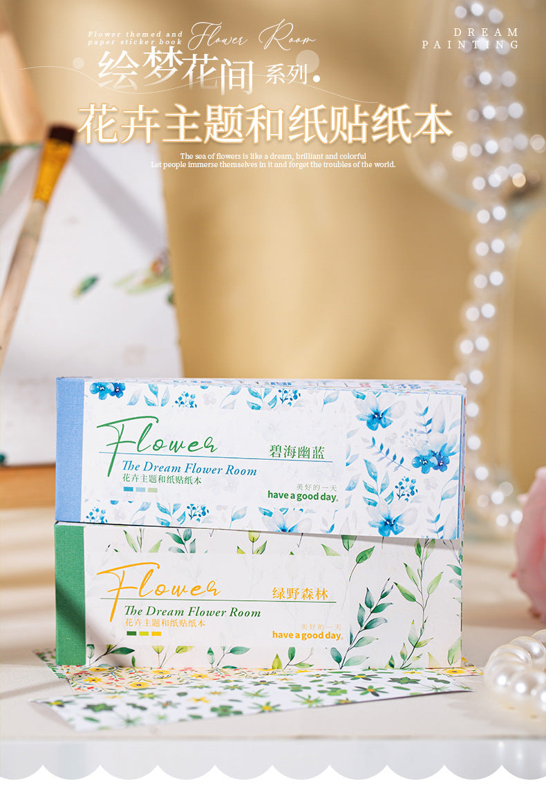 Dream Flower Floral Washi Sticker Book Plant Floral Handbook with Background Decoration Basic Stickers