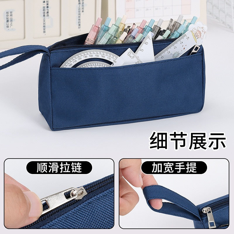 Oxford Cloth Double-Layer Pencil Case, Stylish and Stain-Resistant Stationery Bag for Elementary School Students, Simple Storage with Logo Printing