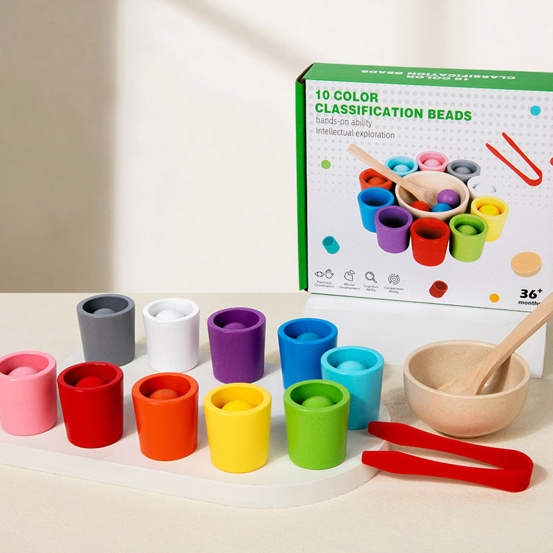 CPC Wooden Montessori Early Childhood Education Ball Ten Color Color Classification Cup Children Matching Game 10 Color Beaded Educational Toys