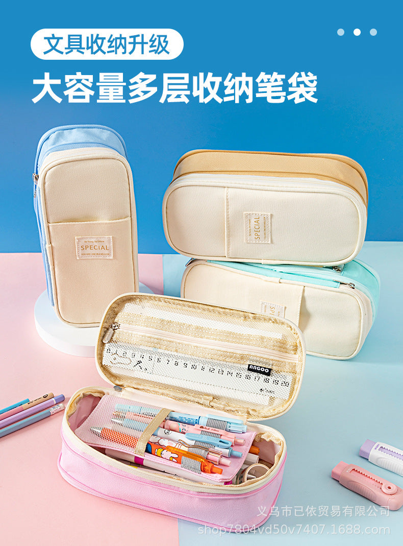 Large-Capacity Retractable Pencil Case Stationery Box in Japanese and Korean Style, Macaron Color, Upgraded Version for Primary and Secondary School Students, in Stock