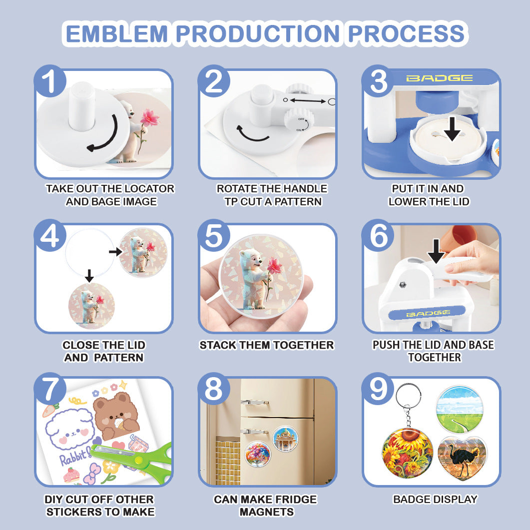 Emblem machine bar making machine manual badge machine three-in-one children's badge machine homemade refrigerator magnets diy toys