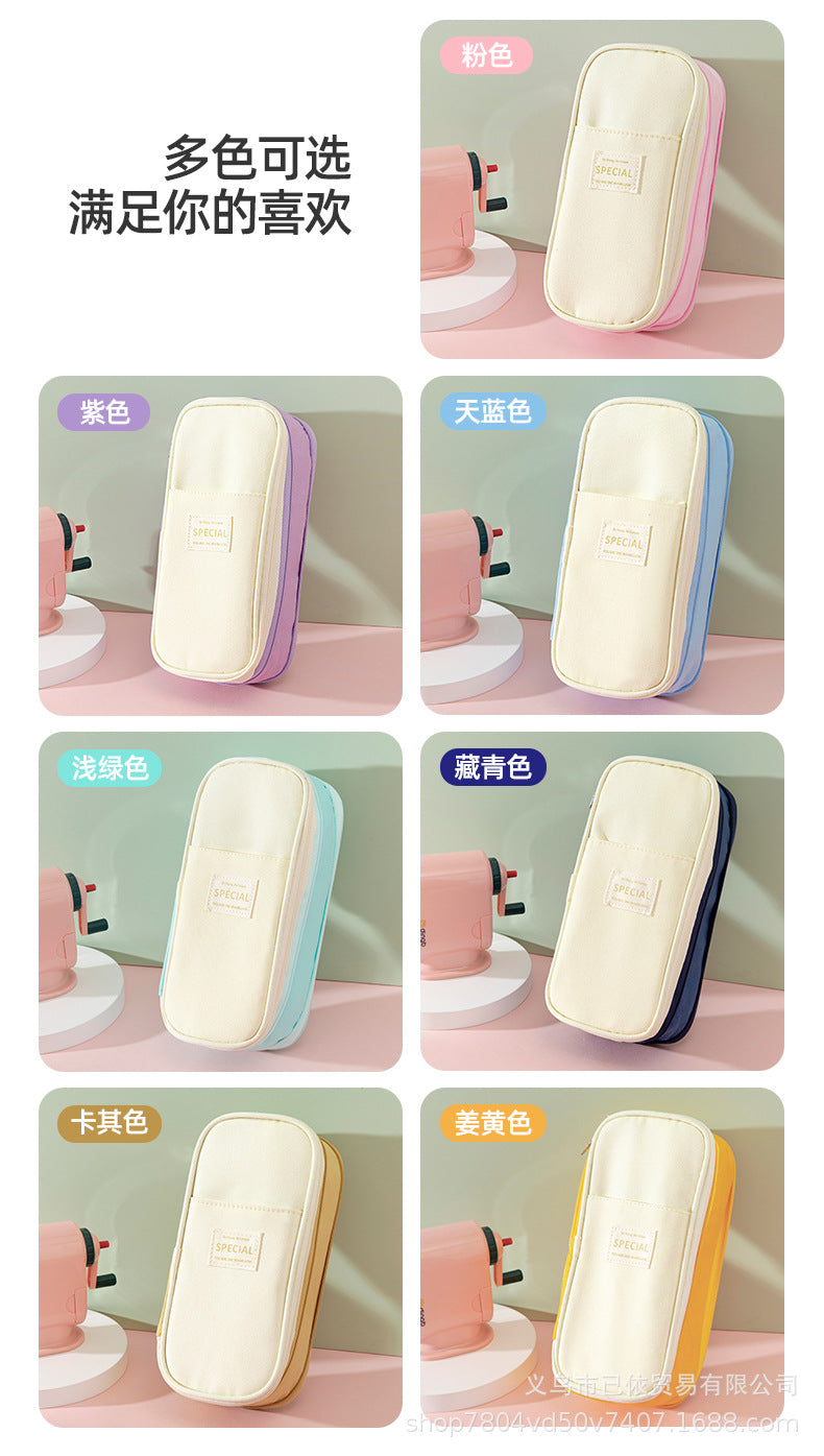 Large-Capacity Retractable Pencil Case Stationery Box in Japanese and Korean Style, Macaron Color, Upgraded Version for Primary and Secondary School Students, in Stock