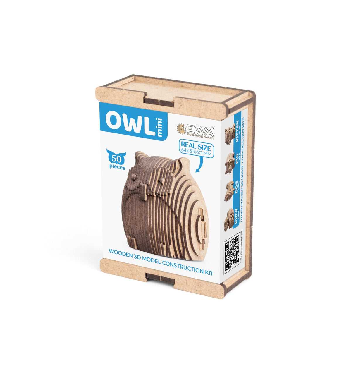 Owl Mini — Wooden Mini Model, 50 Pieces